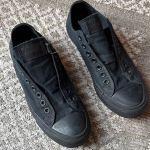 CONVERSE All Star no lace Black Slip-On Canvas M 7 W 9 Sneaker shoe hipster goth